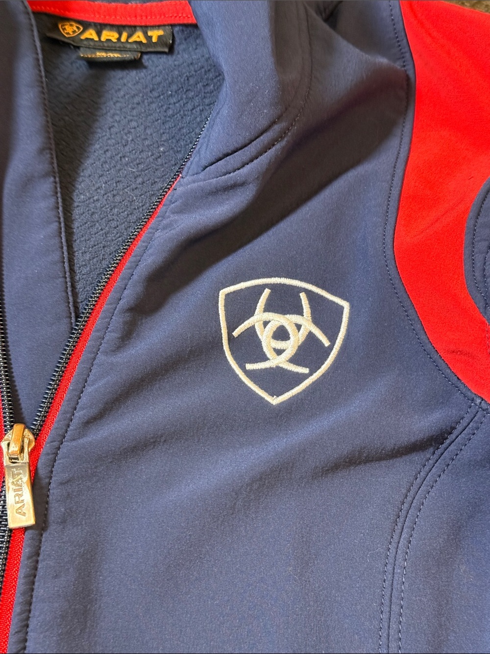 Ariat Team Softshell Riding Jacket Women XS Navy Red Full Zip Equestrian - Picture 6 of 13